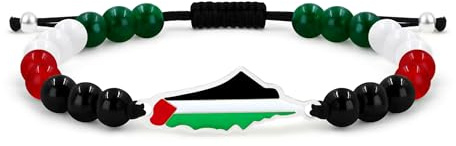 Vivaday Handmade Palestinian Flag Bead Bracelet | Liberty and Equality Palestinian Pride Pendant Bracelets | Peace and Freedom Jewelry | Middle Eastern Heritage Design YA5883