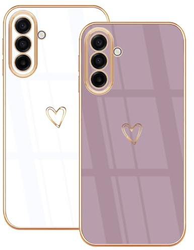 Lonrapa 2 Stück Hülle für Samsung Galaxy A17 5G Handyhülle mit Herz Muster Motiv Weiche TPU Silikon Stoßfest Bumper Schutzhülle Galaxy A17 4G Phone Case Cover für Mädchen Frauen - Weiß/Lila