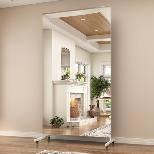 Hasipu Ganzkörperspiegel 190 x 90 cm, 360° Drehbar Standspiegel mit Rollen, Gehärtetes Glas Home Gym Tanzspiegel für Schlafzimmer Fitnessraum Yoga