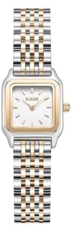 BURKER Damenuhr Macy Petite | Quadratische Damen Armbanduhr Gliederarmband Edelstahl Analog Quarz 3-ATM Wasserdicht Geschenk für Frau, Freundin, Mama