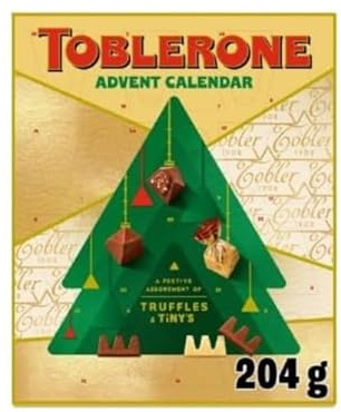 Tobleron Chocolate Advent Calendar 204g by Gift Brit – Milk, White & Dark Chocolates for Christmas Countdown – 24 Festive Treats in Gift Box – Xmas Calendar for Family Friends