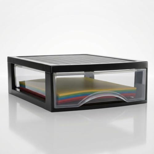 Hausfelder Schubladenbox A4, 1 Schublade, Schwarz Transparent | Transparente Kunststoff Schubladenbox für Schreibtisch, Büro Organizer Schubladen, Aufbewahrungsbox mit Schubladen, Din A4