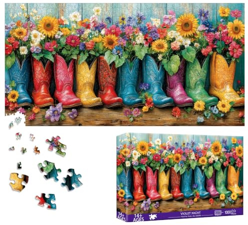 Bimkole Boots Puzzles for Adults 1000 Pieces, Flower Paper Jigsaw Puzzle 1000 Pieces - Fun and Challenging Family Decoration Puzzle Great Gift Idea, Finished Size is 31.5 x 16.14 in