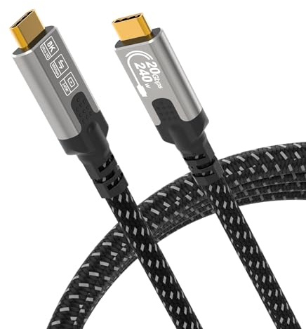 CABLAPTOP 2m usb c cable,USB C 3.2 Gen 2x2 Cable, 20Gbps USBC Data Cable, 8K@30Hz, 4K@60Hz/144Hz USB C Monitor Video Output, 240W PD Fast Charging Type C for, MacBook Pro, Dell XPS, SSD, Hub