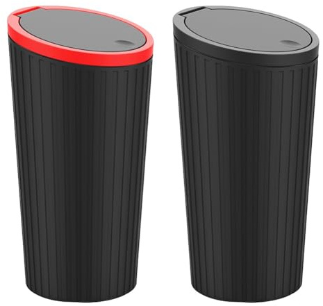 Helilyco Lot de 2 poubelles de voiture avec couvercle, étanches et anti-odeurs, pour porte-gobelet de voiture, noir et rouge