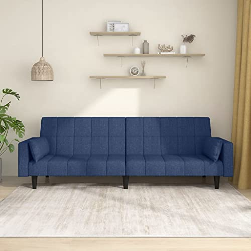 CKioict Schlafsofa 2-Sitzer mit 2 Kissen Blau Stoff Sofabett Bettcouch für Wohnzimmer und Gästezimmer