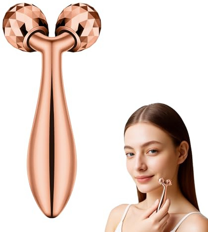 Beugo Massaggio portatile 3D con rullo viso, Ruller Rotante a 360° per Viso, Rullo per Massaggiatore Viso Lifting per sollevamento del viso, modellazione, rassodamento, antirughe, Oro rosa