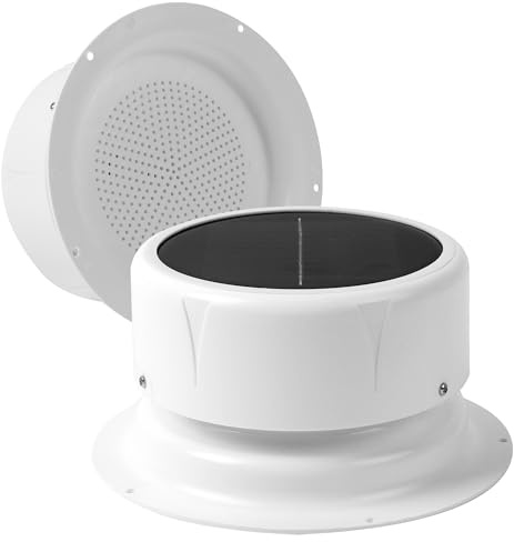 Aussio RV Solar Powered Ventilation Fan with Upgraded Larger Solar Panel Outdoor Solar-Powered Ceiling Vent Exhaust Fan with Built-in Mesh Screen for Camper, Trailer, Marine, Shed Ventilation - White