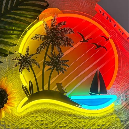 Panneau Néon Tropical à Intensité Variable Pour Décoration Murale | en Forme de Palmier Alimenté par USB Imprimé UV pour Maison Bar Fête sur Le Thème de La Plage Cadeau de Vacances