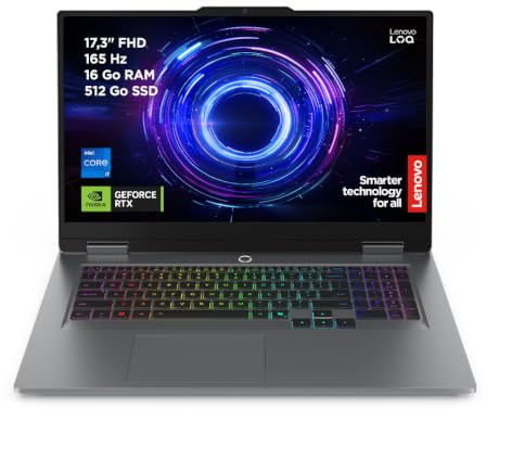 Lenovo LOQ 17IRX10 - Ordinateur Portable Gaming 17.3'' FHD (Intel Core i7-13650HX, RAM 16Go, SSD 512Go, NVIDIA RTX 5060 8GB) Clavier 24 Zone rétroéclairé AZERTY Français - Gris Lunaire