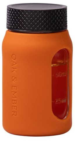 Flight Flask 100ml Hip Flask for Alcohol | Leakproof Glass Hip Flask with Protective Case | Small Pocket Flask for Men & Women | Whisky Travel Flask & Mini Spirit Bottle (O&E Orange)
