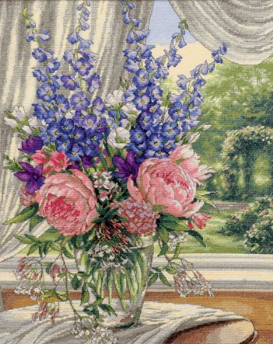 Dimensions Gold Collection Peonies/Delphiniums Counted Cross Stitch Kit-12X15 18 Count