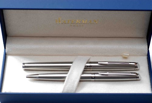 Waterman - Hémisphère 2010: Stainless Steel CT Penset: Fountain-Pen Medium Nib + Ballpoint, Gift Box.