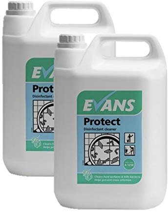 2 x Evans Protect Fresh Fragranced Concentrated Multi Purpose Disinfectant Cleaner and Sanitiser Liquid 5Ltr Bottles