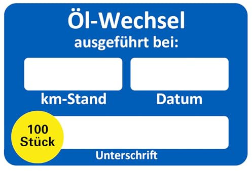 Ölwechsel Aufkleber 100 Stück – Ölwechselzettel, Ölwechsel Servicezettel KFZ Service, Wartungsaufkleber beschriftbar, Langlebige Ölwechsel Etiketten, Öl Service Anhänger, Ölzettel (100 Stück)