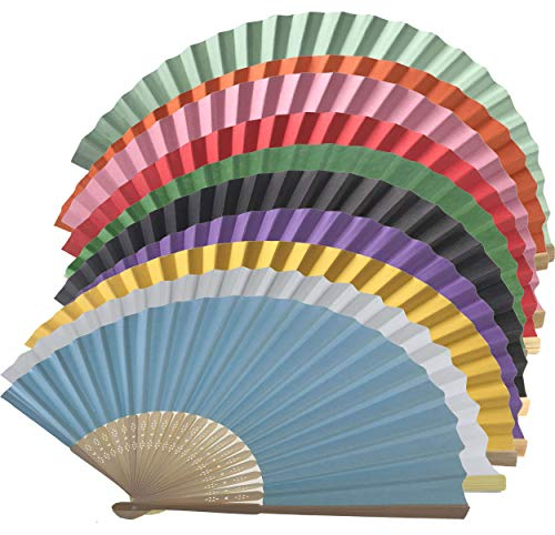Random Mix Colours Hand Fans, Pack of 10 Wholesale Paper Hand Fan with Bamboo Ribs Wedding Party Favour Church Gifts