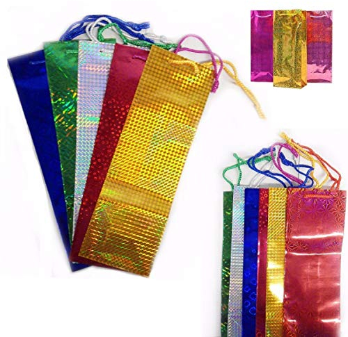 SHATCHI 3pcs-100pcs Assorted Holographic Bags Bulk Wholesale Wine Bottle Holder Christmas Xmas Gifts Wrap Wedding Anniversary Birthday Present, 50pcs