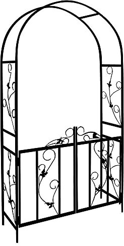 garden Mile Grande 2,4M Decorativo Negro De Metal Jardín Arco Con Doble Gates Resistente Fuerte Tubular Eje Para Rosas Escalada Plantas Soporte Pergola Arcada decoración jardín