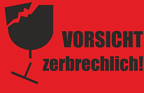 INDIGOS UG® - Aufkleber - Warnetiketten„Vorsicht zerbrechlich!“ (neon rot, 85 x 55 mm) - 50 Stück