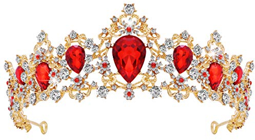 Frcolor Tiara Krone für Frauen, Strass Queen Crowns Hochzeit Tiaras Kronen Stirnband (rot)