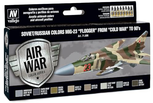 Vallejo 071606 AV Model Air Set Soviet MiG-23 Flogger “Cold War” to -90's Model Kit, Various, 17 ml