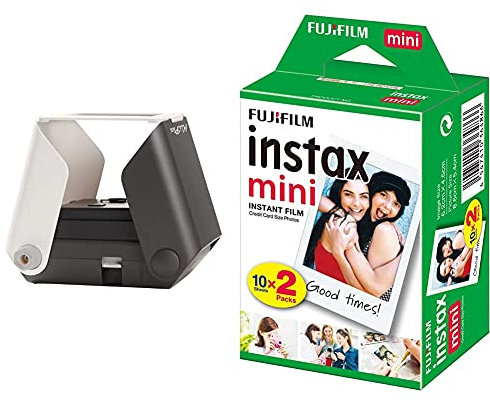 Kiipix KiiPix Portable Photo Printer | Instant Compact Printer, Jet Black & instax Mini Film, 20 Shot Pack