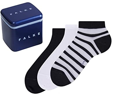 FALKE Men's Happy Box Mix 3-Pack Trainer Socks Breathable Cotton Short Ankle Length Reinforced Soft Mix Plain Patterned Flat Seam In Toe Area All Rounder Multipack 3 Pairs