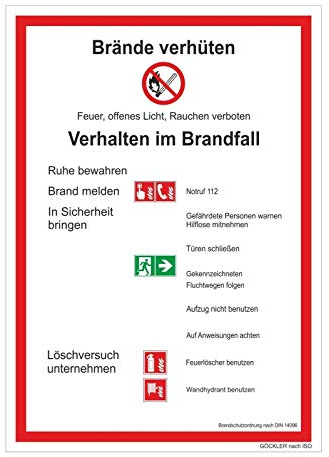Brandschutzordnung Teil A Brände verhüten Schild DIN 14096 von MBS-FIRE