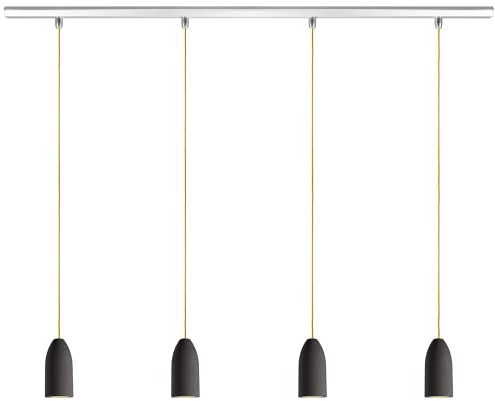 Buchenbusch urban design Deckenleuchte 4 flammig dark edition, Deckenlampe Schlafzimmer hängend mit Textilkabel Gelb, Hängeleuchte Schlafzimmer aus Beton