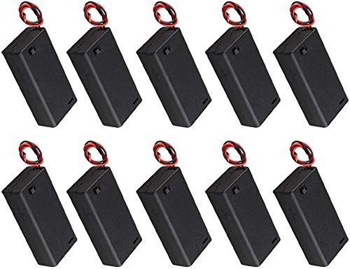 YIXISI 10 PCS 2×1.5V 3V AA Battery Holder Case, Plastic Battery Storage Box with Case Cover, ON/Off Switch and Wire Leads, Black
