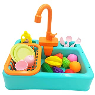 NIWWIN Juego de Juguetes para Fregadero de Cocina para niños, Regalos educativos, Juguete de simulación para niños, niñas, lavavajillas de simulación, Agua Corriente, Grifo y desagüe (Verde)
