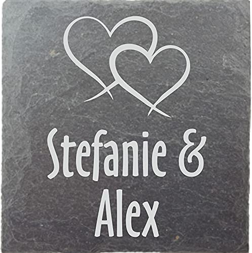 laser-diele Untersetzer Personalisiert – Glasuntersetzer mit Name Graviert – Schieferuntersetzer als Geburtstagsgeschenk – Schieferplatte 10 x 10 cm (Doppelherz)