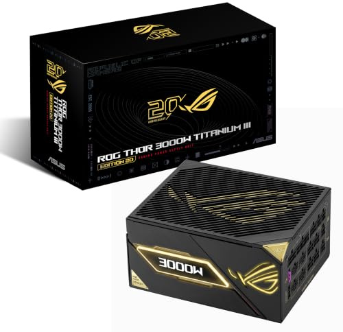 ASUS ROG Thor 3000W Titanium III Edition 20 Gaming Netzteil (ROG Equalizer 12V-2x6 PCIe Stromkabel, GaN-MOSFET, OLED Display Extender, 80 Plus & Cybenetics Zertifizierung, ATX 3.1, PCIE 5.1, Schwarz)