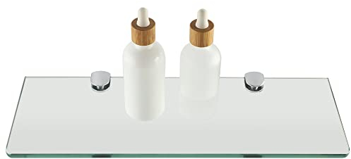 SAYAYO Étagère Murale en Verre Tablette Salle de Bain, Étagère de Douche en Verre Transparent Trempé de 7mm Épaisseur et Chromé Poli Supports, Longueur 38cm, EGBL1012R-C