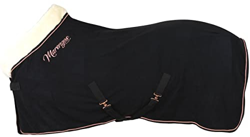 Marengos - Abschwitzdecke Modern Rosé | Fleecedecke mit Kreuzgurten, Frontverschnallung, Schweifkordel & roségoldenen Verzierungen | atmungsaktive Pferdedecke | Pferde Zubehör in Schwarz | 135 cm