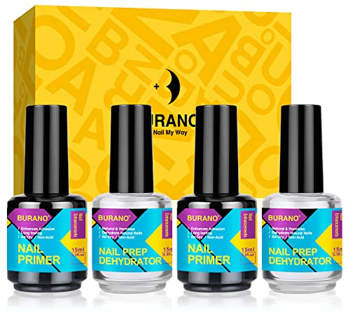BURANO Primer für Gelnägel Dehydrator für Nägel 15ml, Langanhaltender Acrylic Acid Free Nail Prep Natural Dehydrate Bond gelnägel Set 0.5 oz 15ML