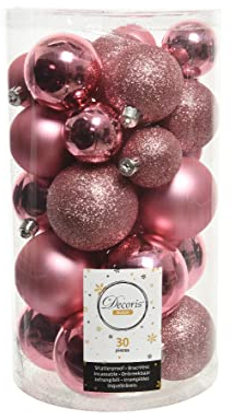 Kaemingk Weihnachtskugeln Kunststoff 4-6cm x 30 Stück Mix Christbaumkugeln Set pink rosa Lippenstiftrosa