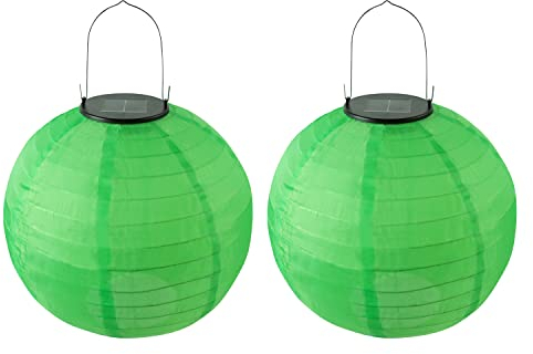 Lampions Solar Außen,Himmel 2 Stücke Solar LED Laterne Wasserdicht Nylon Hängende Gartenlaterne 20cm Solar Beleuchtung für Garten, Hof, Terrasse, Hochzeit, Halloween Fest Deko (grün)