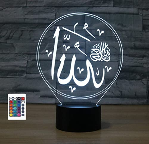 SUPERRUIDALONG 3D Islamismus Allah Nachtlichter Fernbedienung 16 Farben Illusion Acryl LED Tisch Nachttisch Lampe Kinder Schlafzimmer Schreibtisch Dekor Geburtstag Geschenke Spielzeug für Kinder