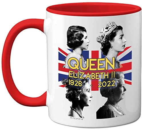 Stuff4 Queen Elizabeth II Commemorative Mug - The Queen Elizabeth II Union Jack Keepsake - Royal Memorial Gifts, Memorabilia Souvenirs, Royal Mugs for Him Her, 11oz Ceramic Red Premium