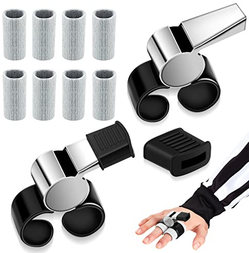 Dunzy 2 Pcs Finger Grip Whistle Referee Whistle for Coach with Finger Sleeves Ice Hockey Soccer Football Volleyball Whistle Protectors Guard for Sports, 2.68 x 1.81 x 0.71 Inch
