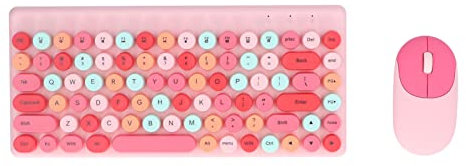 Gaming Keyboards Mouse Combo, Mix Color 86 Keys Retro Keyboard, 1200DPI Gaming Keyboard Wireless, with Mini Mouse/2.4G Wireless Receiver (Pink)