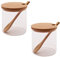 QUUPY Lot de 2 pots à épices minimalistes en verre, 300 ml, transparents, 7,4 x 8,9 cm, pots à épices avec cuillères et couvercles, stockage des aliments pour la maison, la cuisine, le café