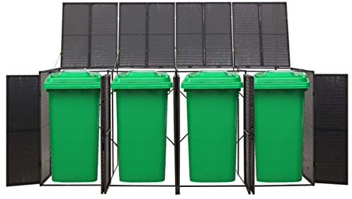 Tidyard Quadruple Wheelie Bins Shed, Rattan Wheelie Bin Storage, Lockable Garbage Cover Trash Storage Shed, Hide Dustbin Bin Garden Black 274x80x117 cm Poly Rattan
