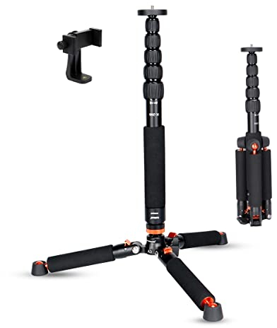 Koolehaoda Monopiede per Fotocamera con Treppiede in Metallo 46cm-177cm Monopiede da Viaggio Portatile per DSLR Canon, Sony, Nikon, Carico Massimo 6kg - Nero
