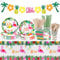 Hysagtek Service de table de fête 130 pièces (16 invités) motif flamant rose hawaïen – Assiettes en carton, serviettes, tasses, pailles, nappe pour décoration de fête tropicale hawaïenne Luau