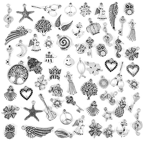 I LOVE MOM 200 Stück Gemischte Charms Silber, Schmuck Anhänger set Idealerweise Geschenke für zum Basteln von Schlüsselanhänger, Ketten und Armbänder, Ohrringe, Viele DIY Projekte Mädchen