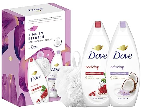 Dove Time to Refresh Body Wash Collection Gift Set with a luxury shower puff perfect gifts for her 2 piece