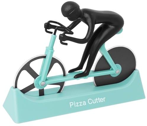 KUONIIY Pizzaschneider, Fahrrad Pizzaschneider Dual Edelstahl Super scharfe Klingen Slicer mit Antihaftbeschichtung, Blau