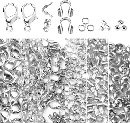 ALEXCRAFT 1150 Stück Schmuckherstellung Zubehör Silber Kettenverschluss Quetschperlen Armband Verschluss Lobster Clasp Open Jump Rings